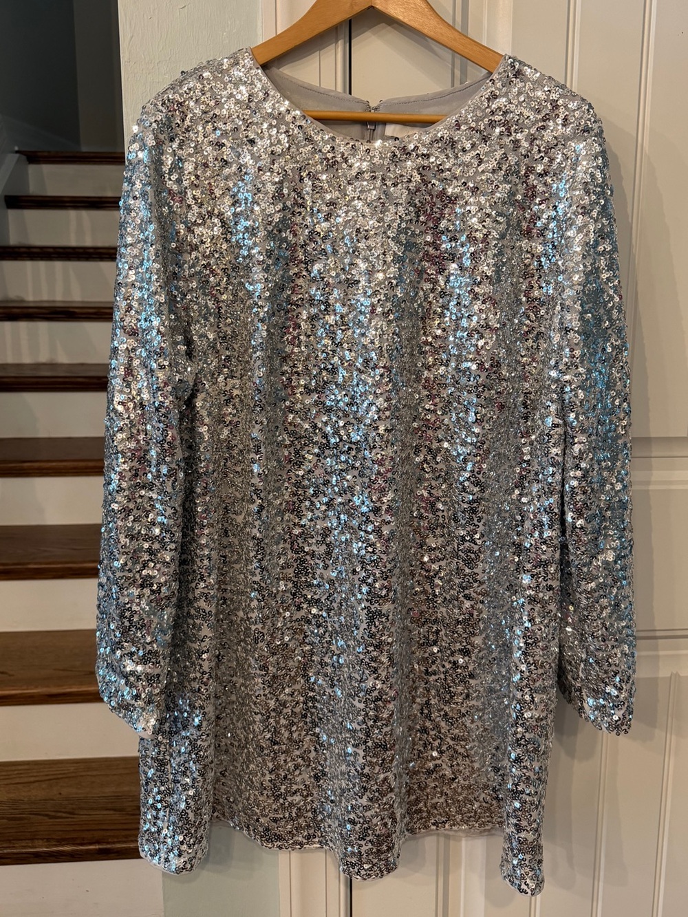 H&M Silver Sequin Long Sleeve Mini Dress Plus Size XXL Holiday Party NYE